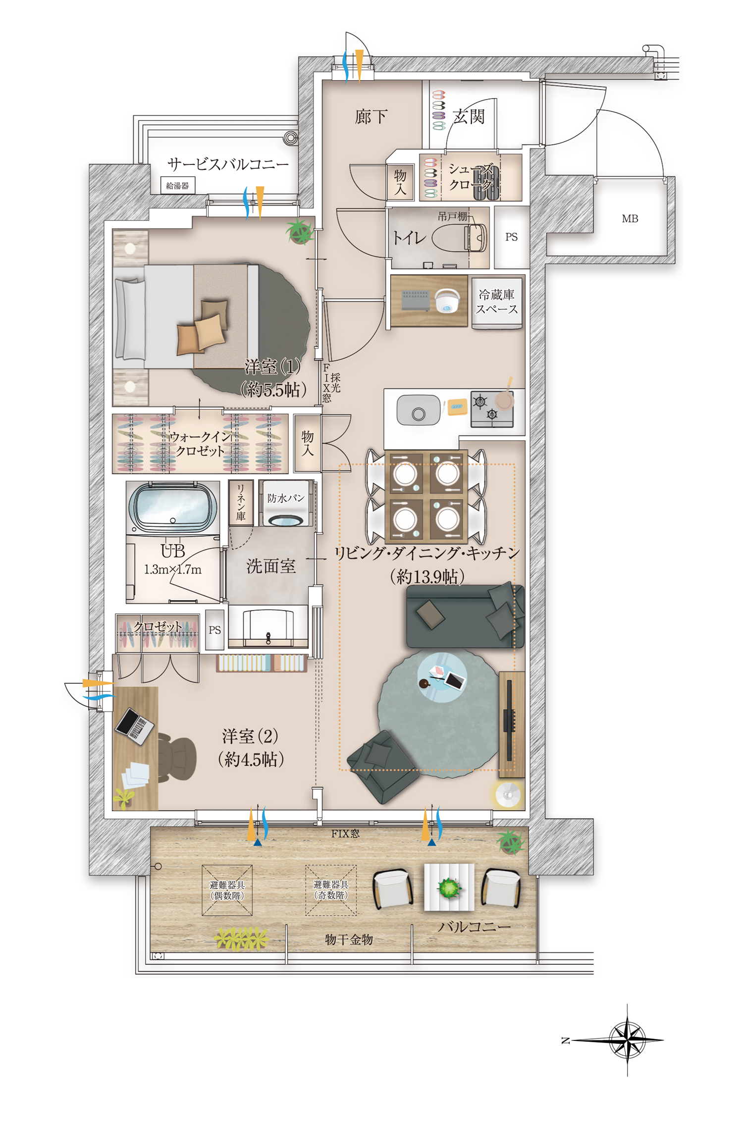 A1 type 家具配置イメージ